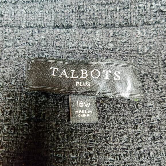 Talbots Plus Grosgrain Ribbon Trim Tweed Preppy Blazer Jacket Black 16W Academia - Picture 9 of 14